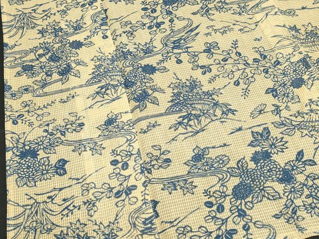平和屋着物∴夏物 綿紅梅 浴衣 手縫い 流水籬花文 逸品 DABI3431cd