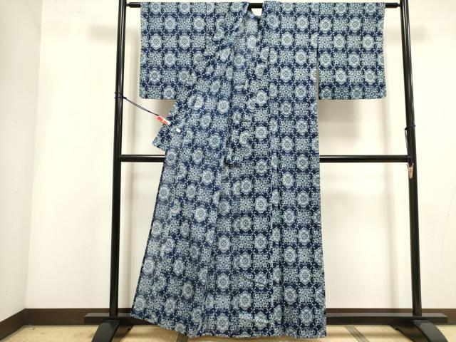 平和屋着物∴夏物 綿紅梅 浴衣 注染 手縫い 舞花文 綿 逸品 DABI3434cd