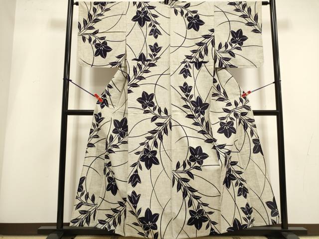 平和屋着物∴夏物 浴衣 型染め 注染 手縫い 草花文 桔梗 綿 逸品 DABI3436cd