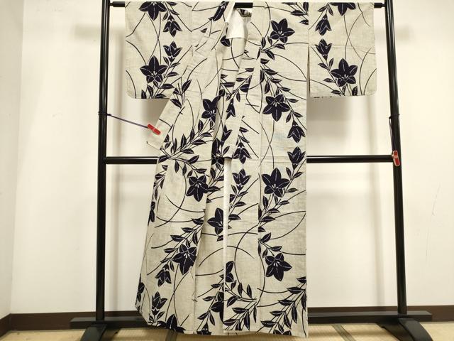 平和屋着物∴夏物 浴衣 型染め 注染 手縫い 草花文 桔梗 綿 逸品 DABI3436cd
