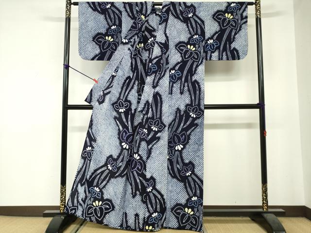 平和屋着物∴夏物 浴衣 有松鳴海絞り 草花文 菖蒲 綿 逸品 DABI3472cd