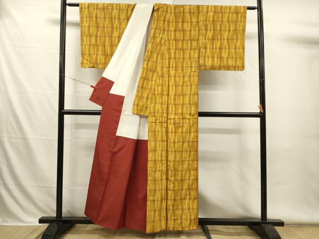 平和屋着物■本場縞大島紬 格子 正絹 逸品 DABI3525ya
