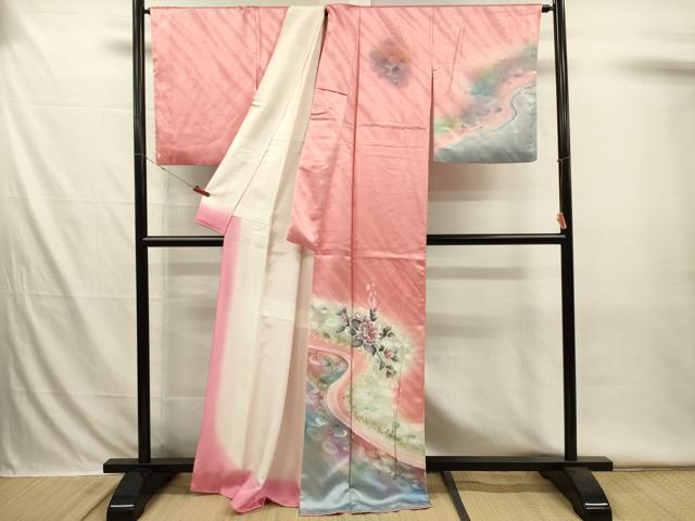 平和屋着物■訪問着 流水文 薔薇 バラ 暈し染め 金銀彩 正絹 逸品 DABI3538ya