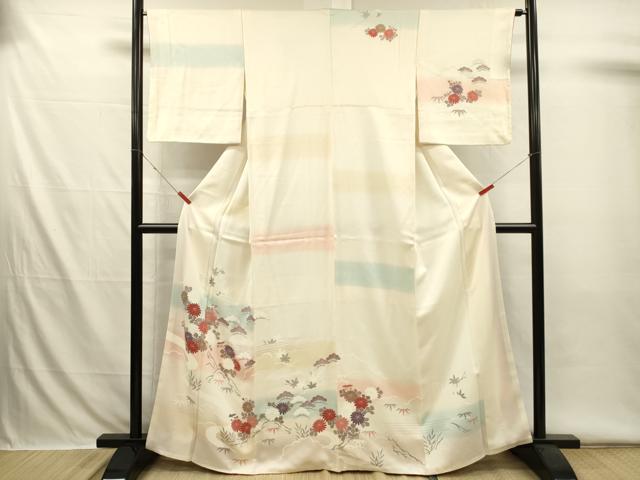 平和屋着物■訪問着 刺繍 草花松文 暈し染め 正絹 逸品 DABI3539ya