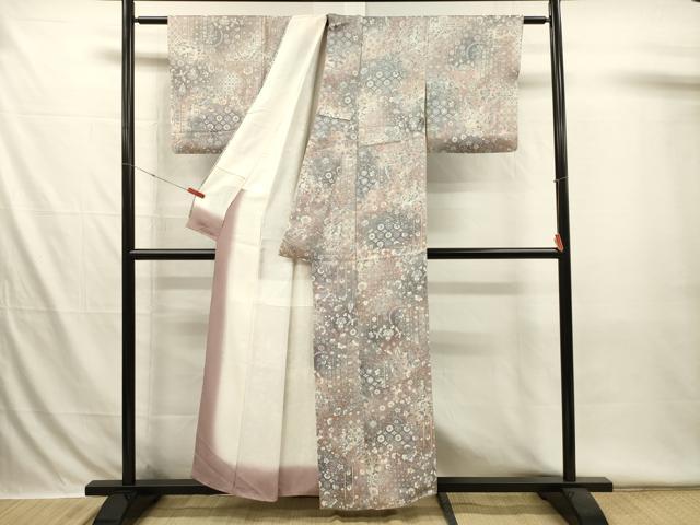 平和屋着物■上質な小紋 更紗花鳥文 暈し染め 正絹 逸品 DABI3546ya