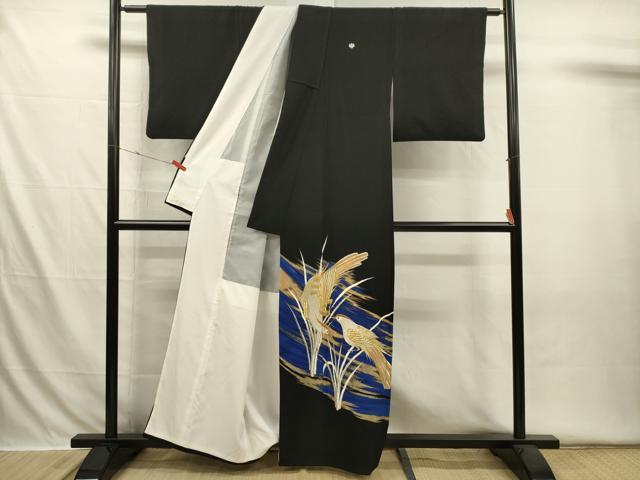平和屋着物■豪華黒留袖 刺繍 尾長鳥 金彩 正絹 逸品 DABI3554ya
