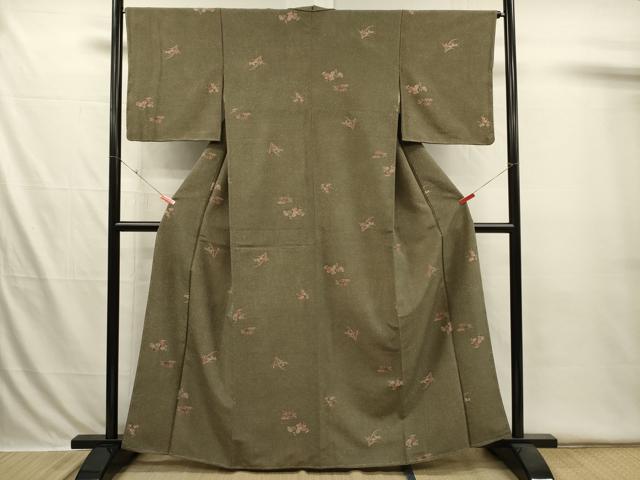 平和屋着物■小紋 笹の葉花文 洗える着物 未使用 DABI3556ya