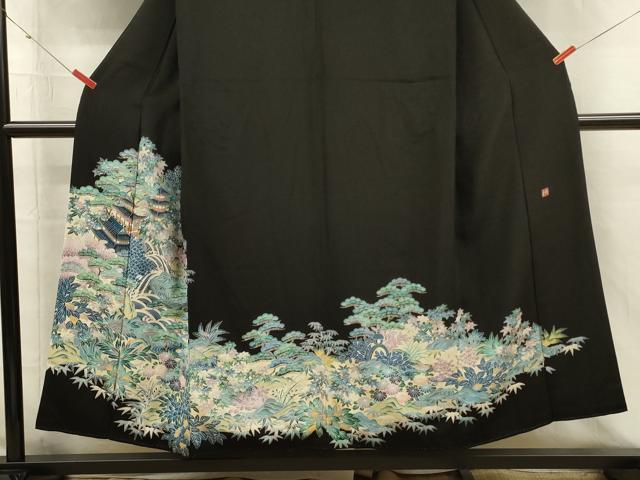 平和屋着物■豪華黒留袖 作家物 流水風景花松文 金彩 正絹 逸品 DABI3560ya