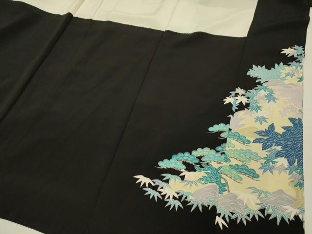 平和屋着物■豪華黒留袖 作家物 流水風景花松文 金彩 正絹 逸品 DABI3560ya