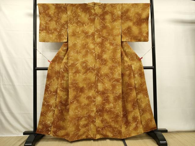 平和屋着物■上質な小紋 花唐草文 暈し染め 鬼しぼ縮緬 正絹 逸品 DABI3566ya