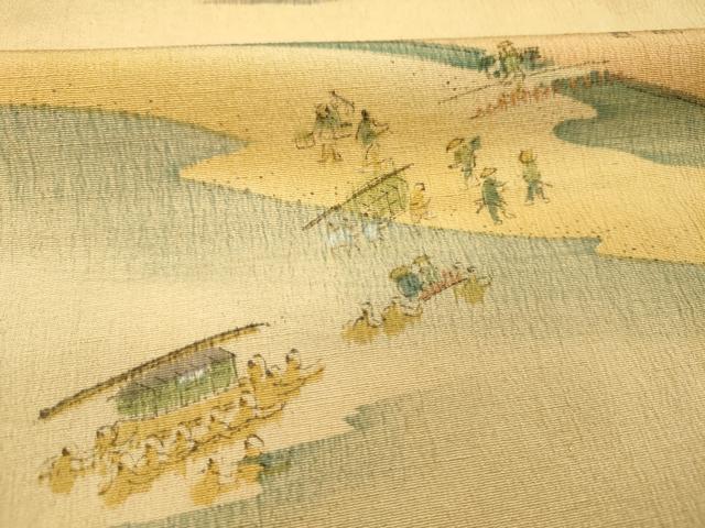 平和屋着物■上質な小紋 人物風景文 暈し染め お召縮緬 正絹 逸品 DABI3567ya