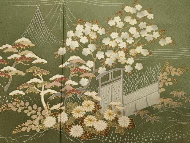 平和屋着物■訪問着 駒刺繍 風景花文 松竹梅 暈し染め 金彩 正絹 逸品 DABI3569ya