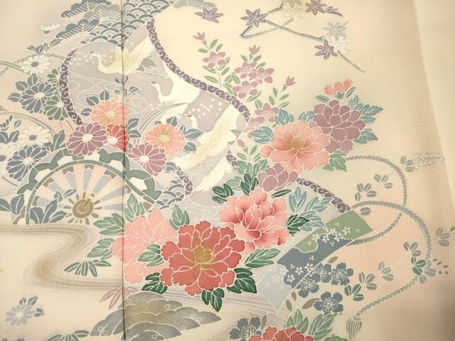 平和屋着物■訪問着 絵巻飛鶴花文 暈し染め 金彩 正絹 逸品 DABI3570ya