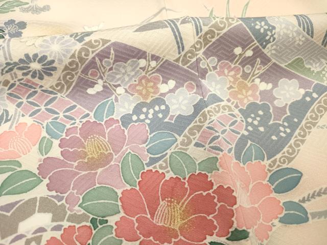 平和屋着物■訪問着 絵巻飛鶴花文 暈し染め 金彩 正絹 逸品 DABI3570ya