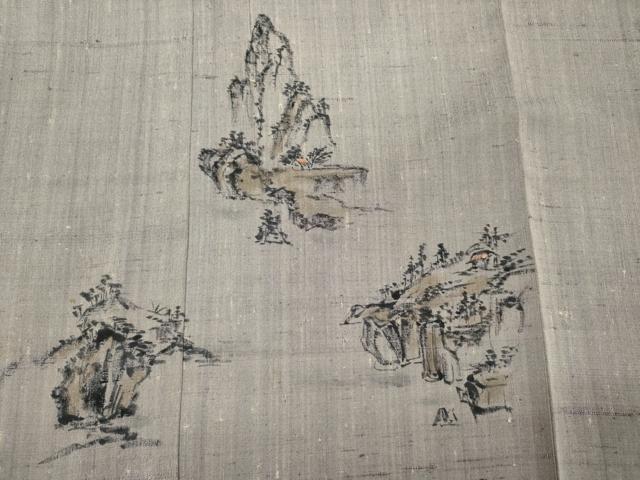 平和屋着物■色留訪問着 作家物 紬地 手描き 風景文 正絹 逸品 DABI3581ya
