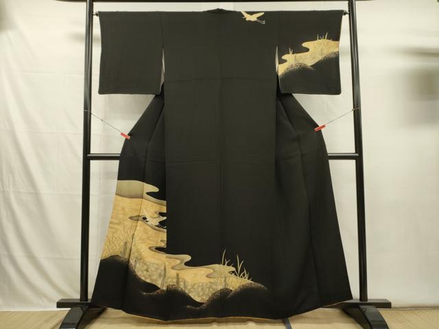 平和屋着物■訪問着 刺繍 流水飛鳥文 金彩 正絹 逸品 DABI3582ya