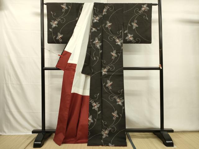 平和屋着物■上質な紬 花唐草文 正絹 逸品 DABI3586ya