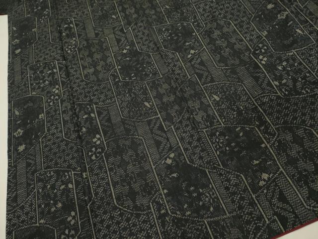 平和屋着物■上質な紬 抽象花文 黒地 正絹 逸品 DABI3587ya