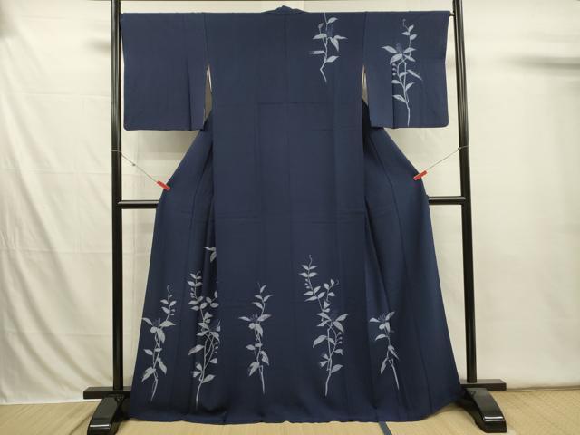 平和屋着物■訪問着 藍 草花文 正絹 逸品 DABI3589ya
