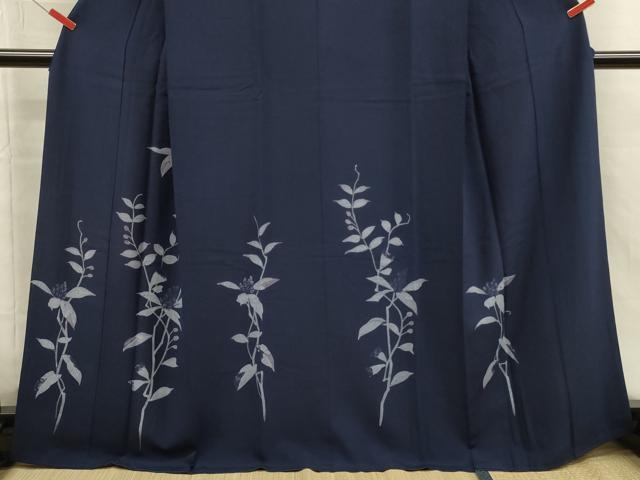 平和屋着物■訪問着 藍 草花文 正絹 逸品 DABI3589ya