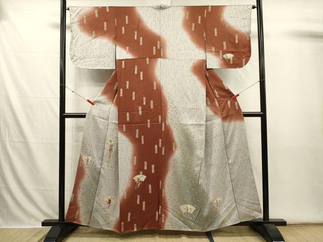 平和屋着物■訪問着 駒刺繍 扇面花文 暈し染め 金彩 正絹 逸品 DABI3603ya