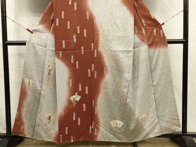 平和屋着物■訪問着 駒刺繍 扇面花文 暈し染め 金彩 正絹 逸品 DABI3603ya