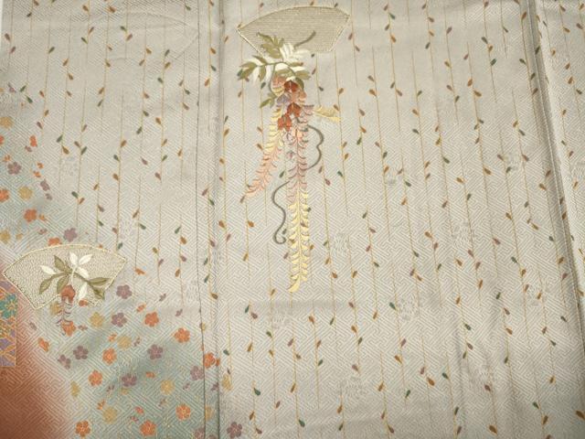 平和屋着物■訪問着 駒刺繍 扇面花文 暈し染め 金彩 正絹 逸品 DABI3603ya