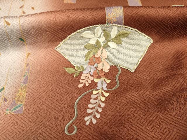 平和屋着物■訪問着 駒刺繍 扇面花文 暈し染め 金彩 正絹 逸品 DABI3603ya