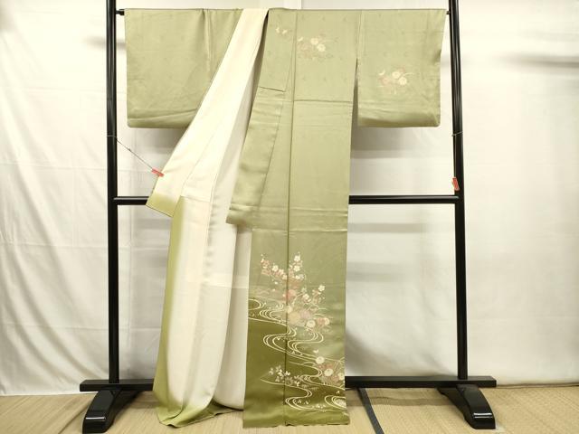 平和屋着物■訪問着 扇面花文 松竹梅 暈し染め 金彩 正絹 逸品 DABI3608ya