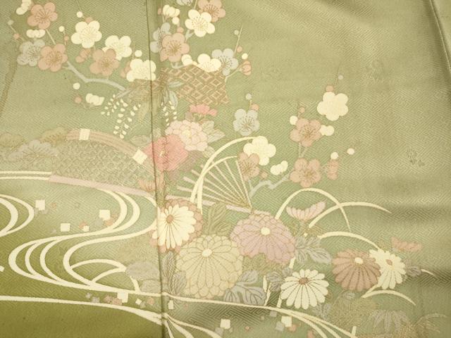 平和屋着物■訪問着 扇面花文 松竹梅 暈し染め 金彩 正絹 逸品 DABI3608ya