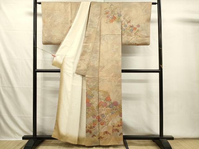 平和屋着物■訪問着 草花文 鹿 暈し染め 金彩 正絹 逸品 DABI3609ya