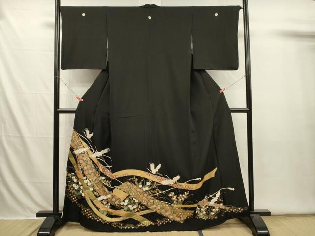 平和屋着物■豪華黒留袖 飛鶴花熨斗文 金彩 正絹 逸品 DABI3620ya