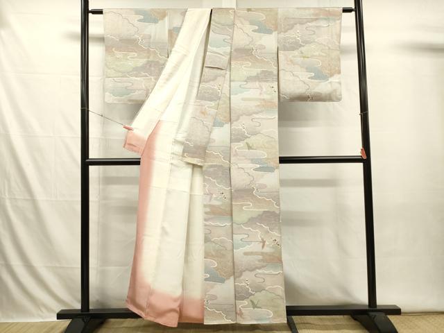平和屋着物■上質な小紋 霞飛鶴花文 金銀彩 正絹 逸品 DABI3625ya