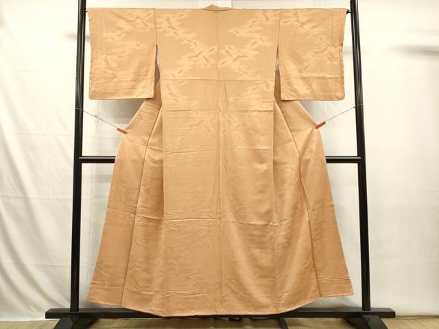 平和屋着物■上質な色無地 紗綾形扇子地紋 小麦色 正絹 逸品 DABI3633ya
