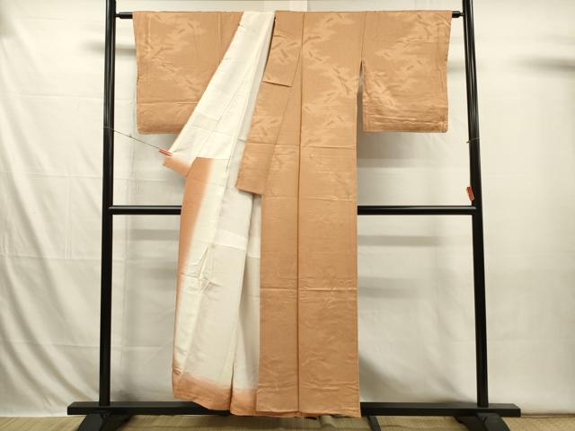平和屋着物■上質な色無地 紗綾形扇子地紋 小麦色 正絹 逸品 DABI3633ya