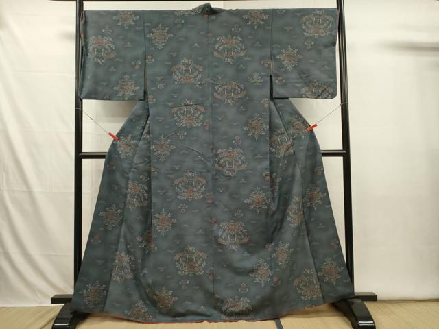 平和屋着物■上質な小紋 紬地 向かい鳥花文 正絹 逸品 DABI3637ya