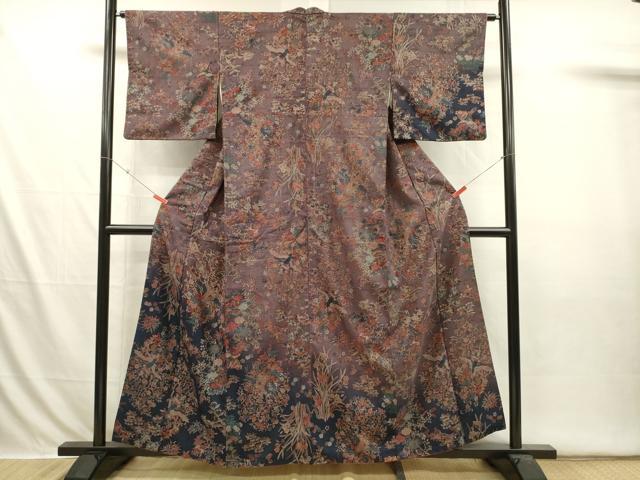 平和屋着物■訪問着 紬地 花鳥文 暈し染め 正絹 逸品 DABI3640ya