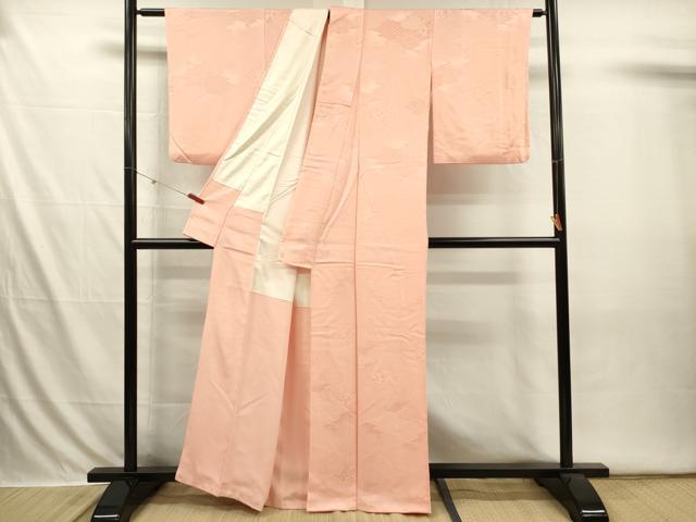 平和屋着物■上質な色無地 吉祥花地紋 一斤染色 正絹 逸品 DABI3644ya