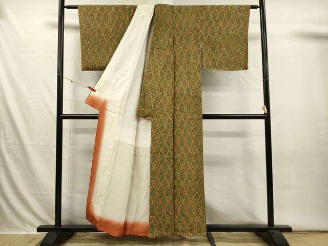 平和屋着物■上質な小紋 抽象草花文 お召縮緬 正絹 逸品 未使用 DABI3648ya