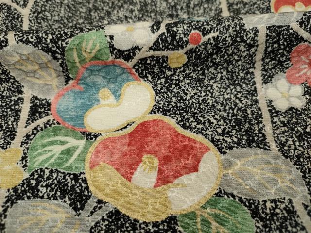 平和屋着物■上質な小紋 枝椿文 たたき染め 黒地 金彩 正絹 逸品 DABI3650ya