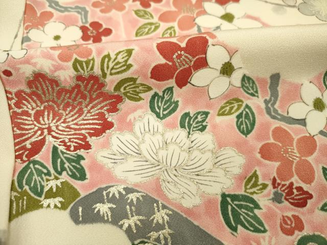 平和屋着物■上質な小紋 手描き 流水草花文 枝梅 金銀彩 正絹 逸品 未使用 DABI3651ya