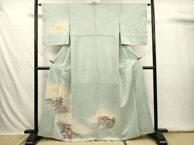 平和屋着物■訪問着 手描き 風景文 暈し染め 正絹 逸品 DABI3656ya