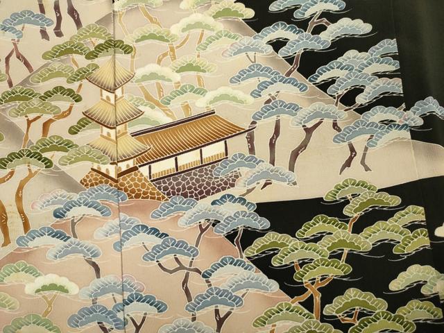 平和屋着物■豪華黒留袖 作家物 風景松文 正絹 逸品 DABI3660ya
