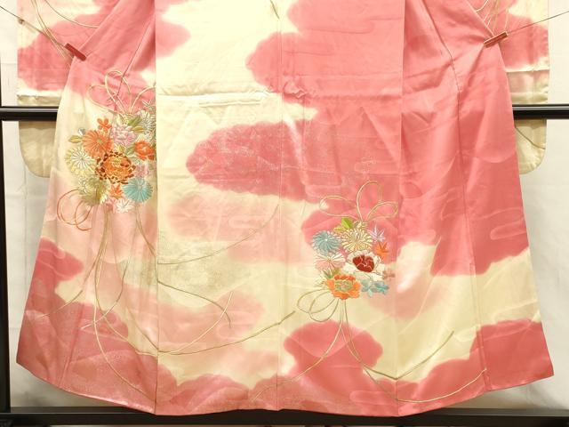 平和屋着物■豪華振袖 駒刺繍 結び紐花文 暈し染め 金銀糸 正絹 逸品 DABI3683ya