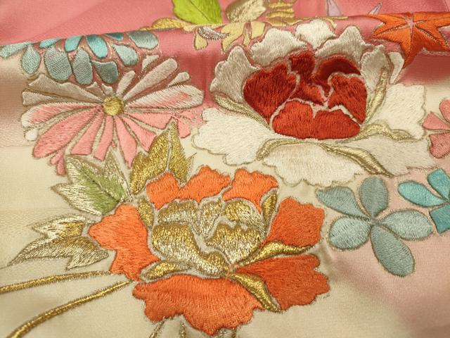 平和屋着物■豪華振袖 駒刺繍 結び紐花文 暈し染め 金銀糸 正絹 逸品 DABI3683ya