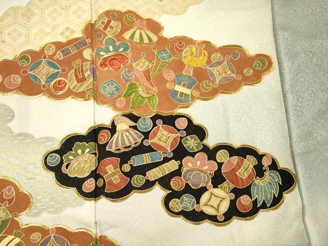 平和屋着物■豪華色留袖 駒刺繍 雲取り宝尽くし文 暈し染め 金彩 正絹 逸品 DABI3687ya