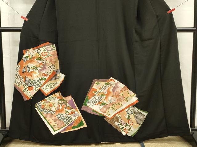 平和屋着物■豪華黒留袖 駒刺繍 色紙飛鶴花文 金彩 正絹 逸品 DABI3689ya