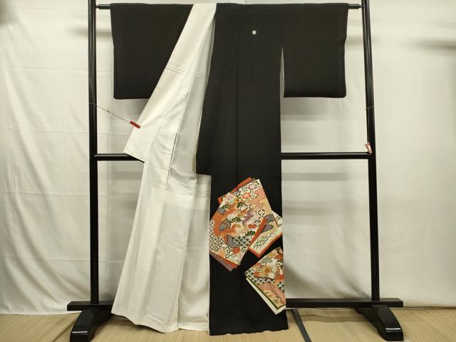 平和屋着物■豪華黒留袖 駒刺繍 色紙飛鶴花文 金彩 正絹 逸品 DABI3689ya