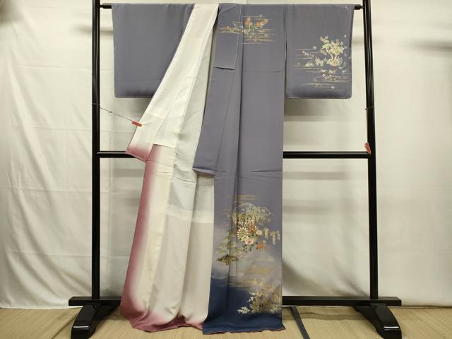 平和屋着物■訪問着 御所車花文 暈し染め 金銀彩 正絹 逸品 未使用 DABI3699ya