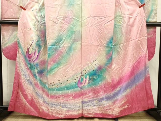 平和屋着物■写真家・秋山庄太郎 振袖 孔雀文 暈し染め 金銀彩 鈴乃屋扱い 正絹 逸品 DABI3704ya